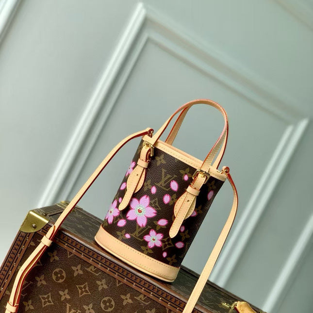 NANO BUCKET CHERRY BLOSSOM IN SAKURA BROWN MONOGRAM COATED CANVAS