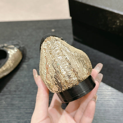 BALLET FLATS IN GOLDEN GLITTERED TULLE AND BLACK SATIN