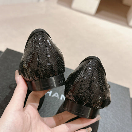 BALLET FLATS IN BLACK GLITTERED TULLE AND SATIN
