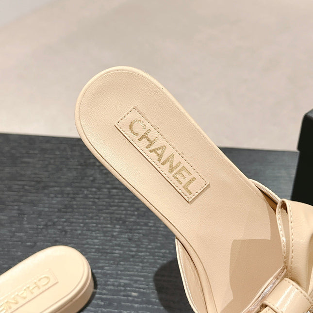 BOW LADY SLIPPERS BEIGE CREAM LAMBSKIN