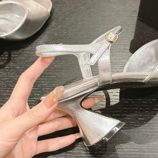 HIGH HEELS SANDAL IN SILVER LAMBSKIN