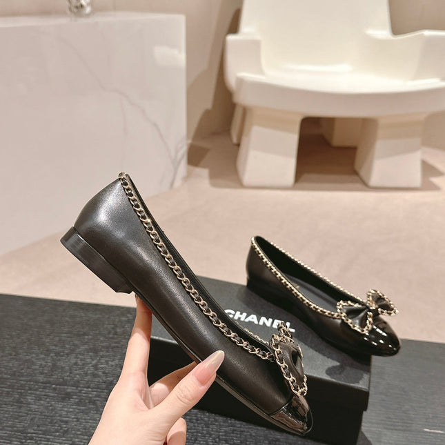 BOWKNOT BALLET FLAT IN BLACK SHEEPSKIN