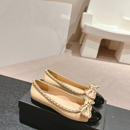 BOWKNOT BALLET FLAT IN BEIGE CREAM MIX BLACK SHEEPSKIN