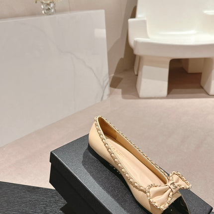 BOWKNOT BALLET FLAT IN BEIGE CREAM MIX BLACK SHEEPSKIN