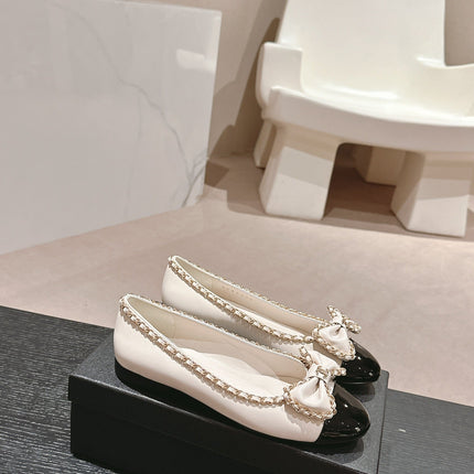 BOWKNOT BALLET FLAT IN WHITE MIX BLACK SHEEPSKIN