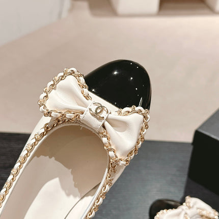 BOWKNOT BALLET FLAT IN WHITE MIX BLACK SHEEPSKIN