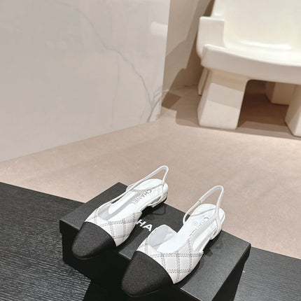 SLINGBACKS IN WHITE LAMBSKIN AND BLACK SATIN