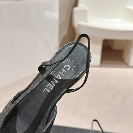 SLINGBACKS IN BLACK LAMBSKIN AND SATIN