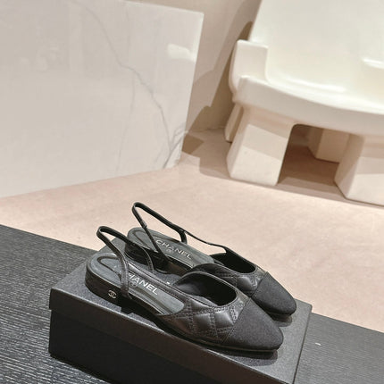 SLINGBACKS IN BLACK LAMBSKIN AND SATIN