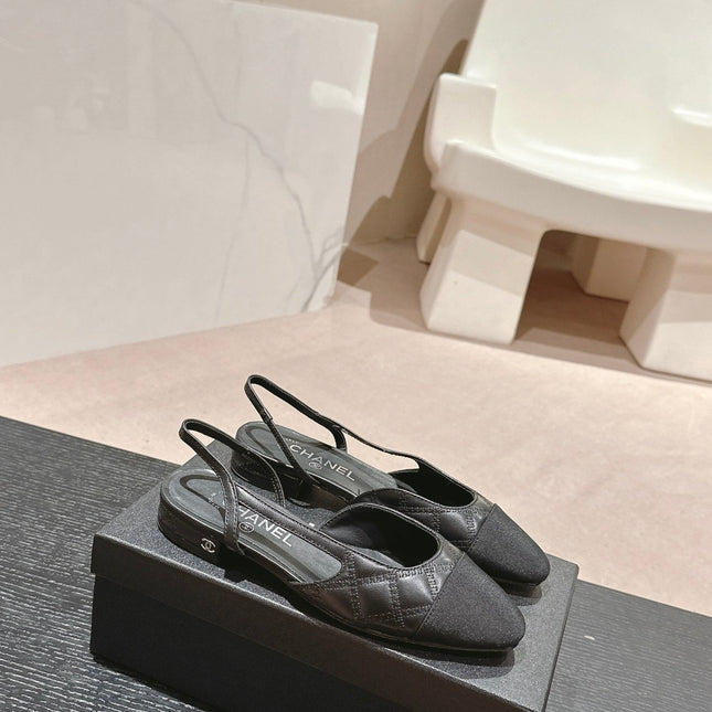 SLINGBACKS IN BLACK LAMBSKIN AND SATIN