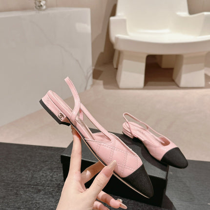 SLINGBACKS IN LIGHT PINK LAMBSKIN AND BLACK SATIN