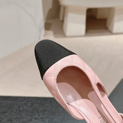 SLINGBACKS IN LIGHT PINK LAMBSKIN AND BLACK SATIN