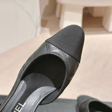 HIGH SLINGBACKS IN BLACK LAMBSKIN AND SATIN