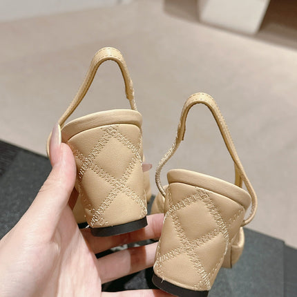 HIGH SLINGBACKS IN BEIGE CREAM LAMBSKIN AND BLACK SATIN