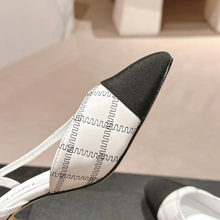 HIGH SLINGBACKS IN WHITE LAMBSKIN AND BLACK SATIN