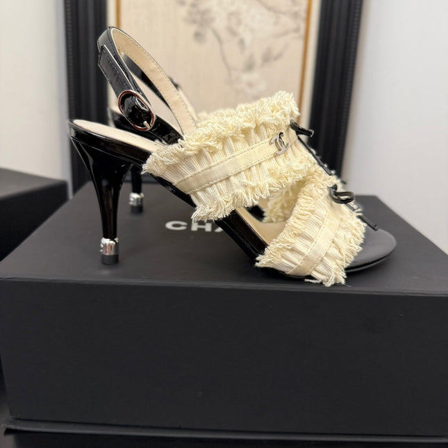 WHITE GROSGRAIN CANVAS BOW SLINGBACK SANDALS