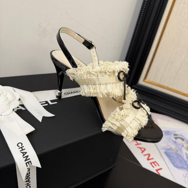 WHITE GROSGRAIN CANVAS BOW SLINGBACK SANDALS