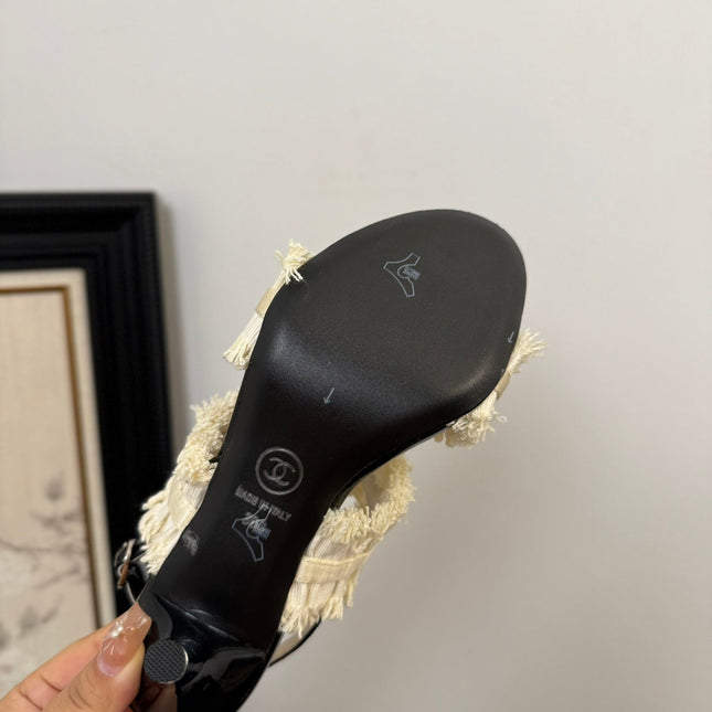 WHITE GROSGRAIN CANVAS BOW SLINGBACK SANDALS