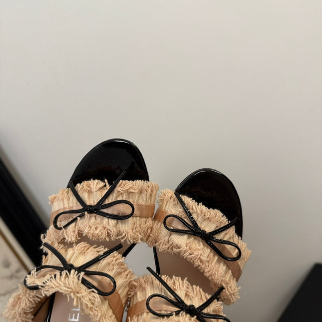 PEACH PINK GROSGRAIN CANVAS BOW SLINGBACK SANDALS