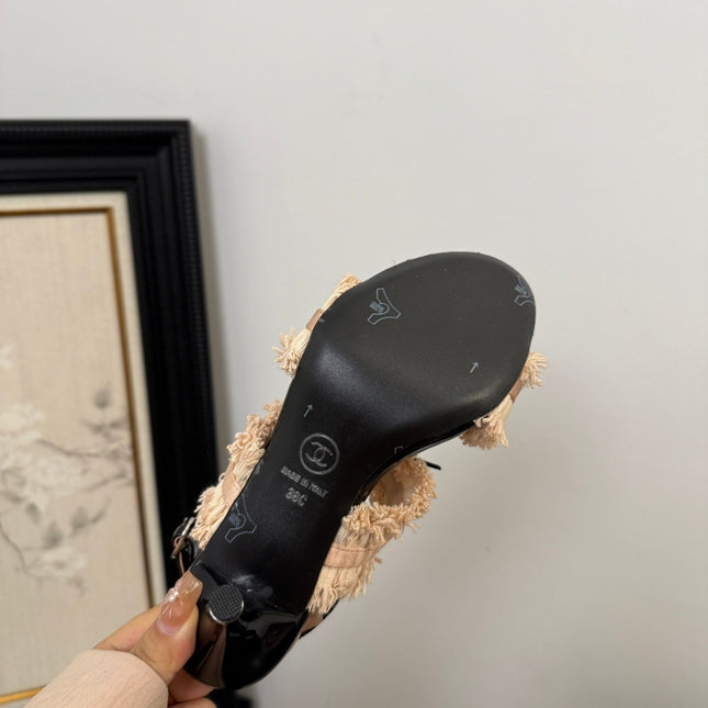 PEACH PINK GROSGRAIN CANVAS BOW SLINGBACK SANDALS