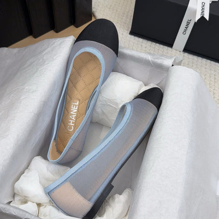BALLET FLAT IN BLACK FABRIC AND BABY BLUE MESH