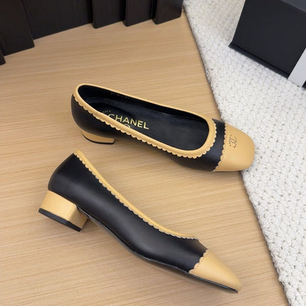 BALLET FLAT IN BLACK MIX PEANUT BROWN CALFSKIN