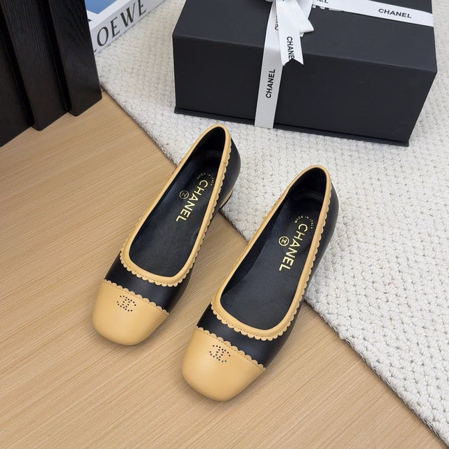 BALLET FLAT IN BLACK MIX PEANUT BROWN CALFSKIN