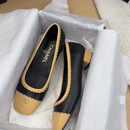 BALLET FLAT IN BLACK MIX PEANUT BROWN CALFSKIN