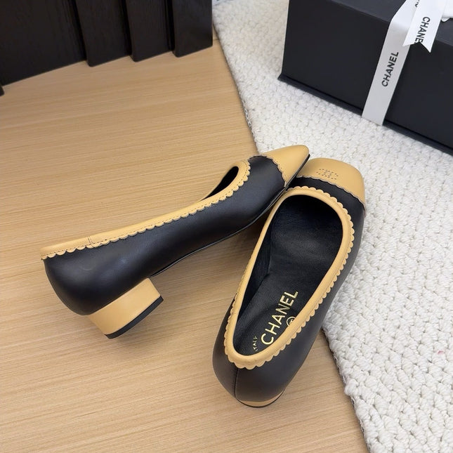 BALLET FLAT IN BLACK MIX PEANUT BROWN CALFSKIN