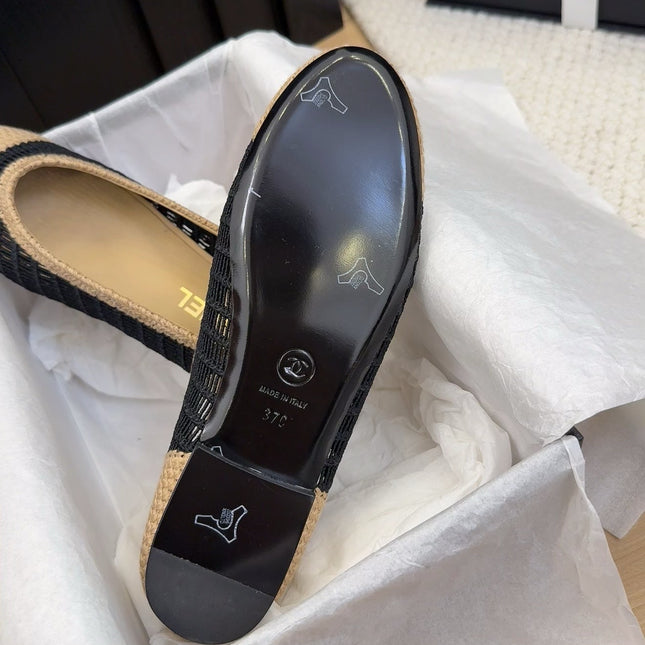BALLERINAS IN BLACK MIX PEANUT BROWN RAFFIA