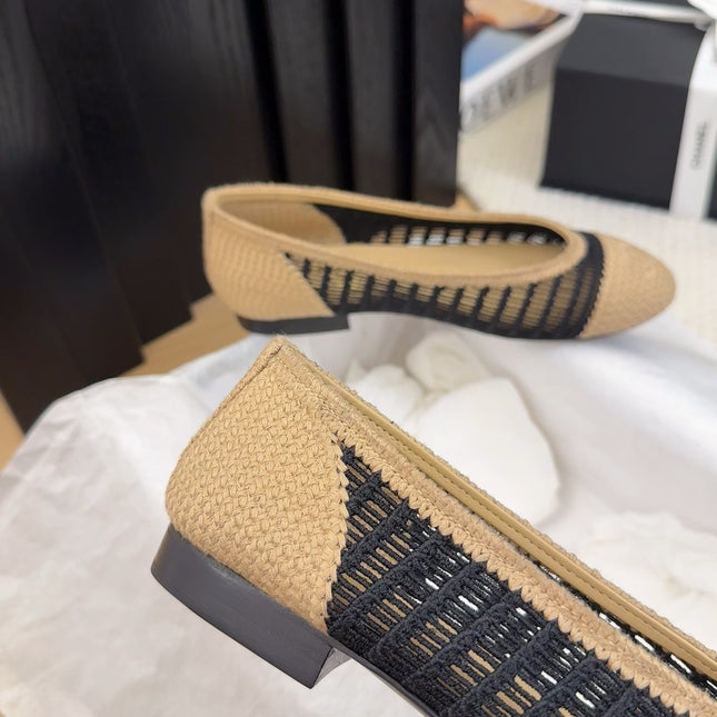 BALLERINAS IN BLACK MIX PEANUT BROWN RAFFIA