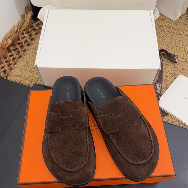 HM 25S MULE IN DARK BROWN SUEDE