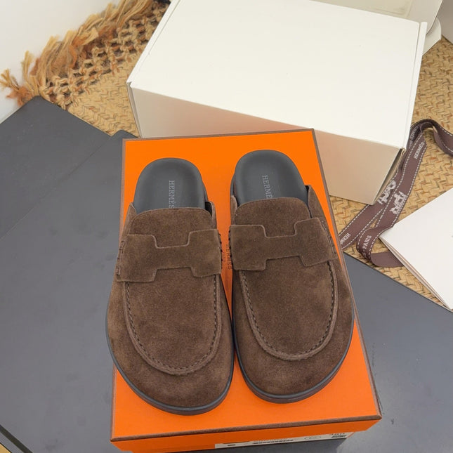 HM 25S MULE IN DARK BROWN SUEDE