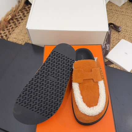 HM 25S MULE IN ORANGE SUEDE MIX WHITE SHEARLING