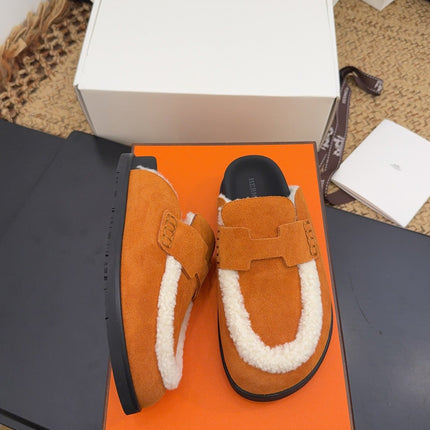 HM 25S MULE IN ORANGE SUEDE MIX WHITE SHEARLING