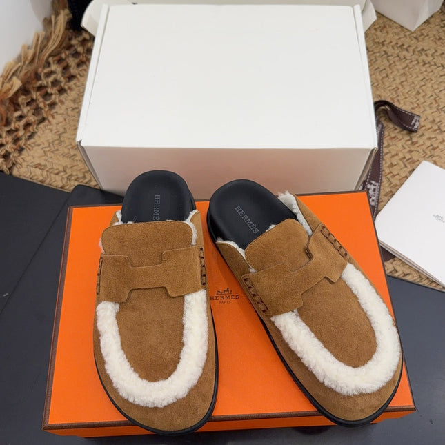 HM 25S MULE IN SOFT BROWN SUEDE MIX WHITE SHEARLING