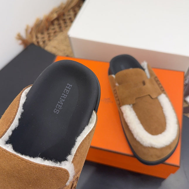 HM 25S MULE IN SOFT BROWN SUEDE MIX WHITE SHEARLING