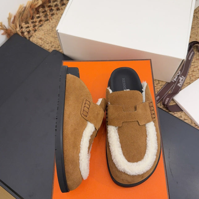HM 25S MULE IN SOFT BROWN SUEDE MIX WHITE SHEARLING