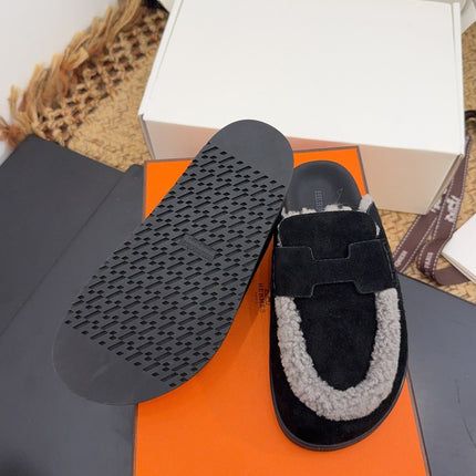 HM 25S MULE IN BLACK SUEDE MIX GREY SHEARLING