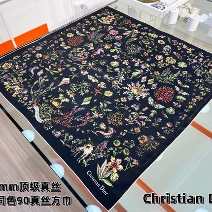 DIOR REVERSIBLE PRINTED SQUARE SCARF 90 CM IN BLACK SILK 735867