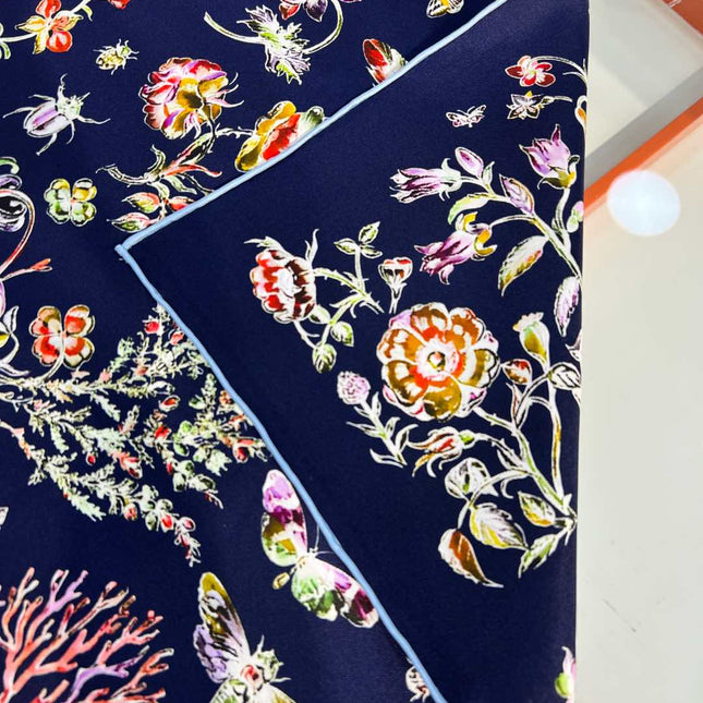DIOR REVERSIBLE PRINTED SQUARE SCARF 90 CM IN NAVY BLUE SILK 735869