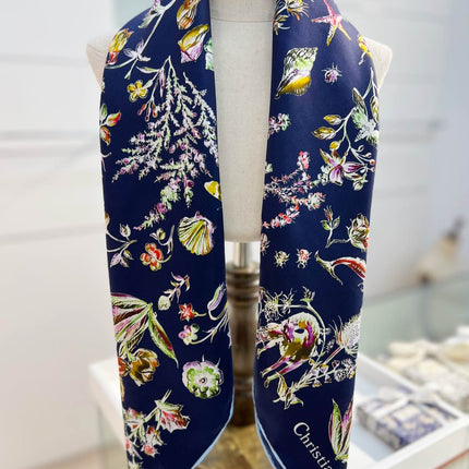 DIOR REVERSIBLE PRINTED SQUARE SCARF 90 CM IN NAVY BLUE SILK 735869