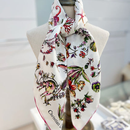 DIOR REVERSIBLE PRINTED SQUARE SCARF 90 CM IN WHITE SILK 7735868