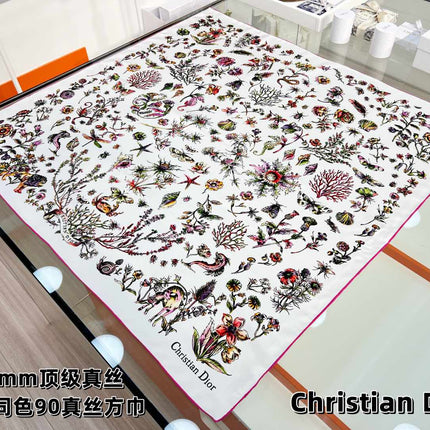 DIOR REVERSIBLE PRINTED SQUARE SCARF 90 CM IN WHITE SILK 7735868