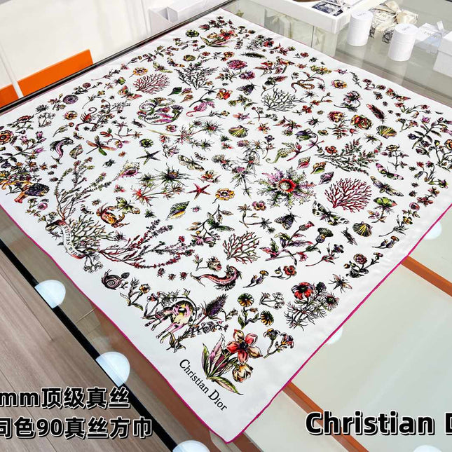 DIOR REVERSIBLE PRINTED SQUARE SCARF 90 CM IN WHITE SILK 7735868