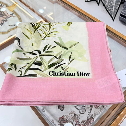 DIOR REVERSIBLE SCARF 140 CM IN CREAM WHITE MIX PINK WOOL-SILK FABRIC 735875