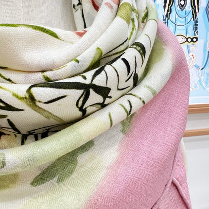 DIOR REVERSIBLE SCARF 140 CM IN CREAM WHITE MIX PINK WOOL-SILK FABRIC 735875