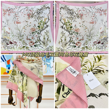 DIOR REVERSIBLE SCARF 140 CM IN CREAM WHITE MIX PINK WOOL-SILK FABRIC 735875