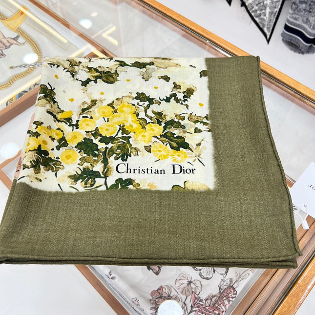 DIOR REVERSIBLE SCARF 140 CM IN CREAM WHITE MIX GREEN WOOL-SILK FABRIC 735876