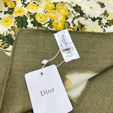 DIOR REVERSIBLE SCARF 140 CM IN CREAM WHITE MIX GREEN WOOL-SILK FABRIC 735876
